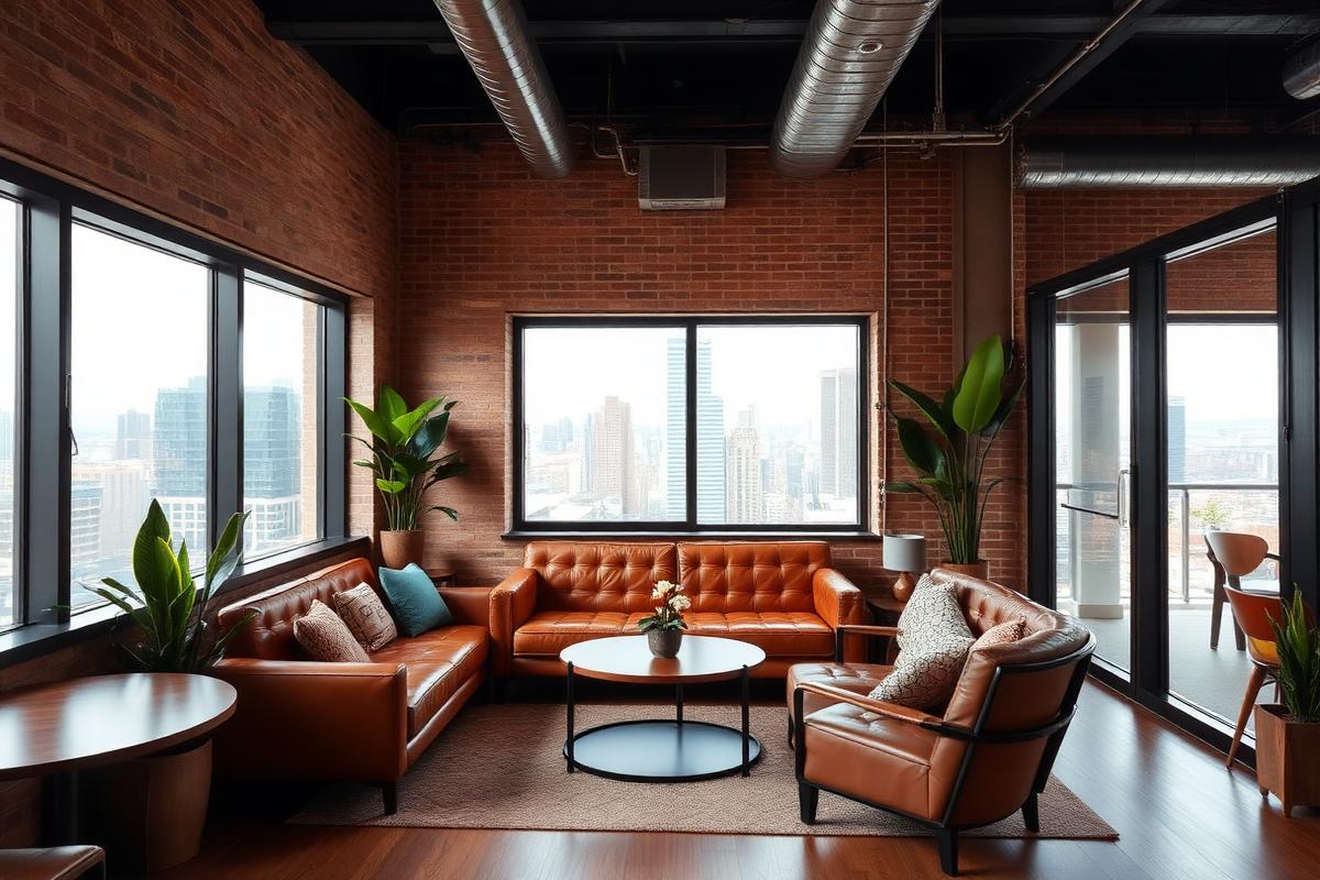 LFT lounge with leather sofas and plants